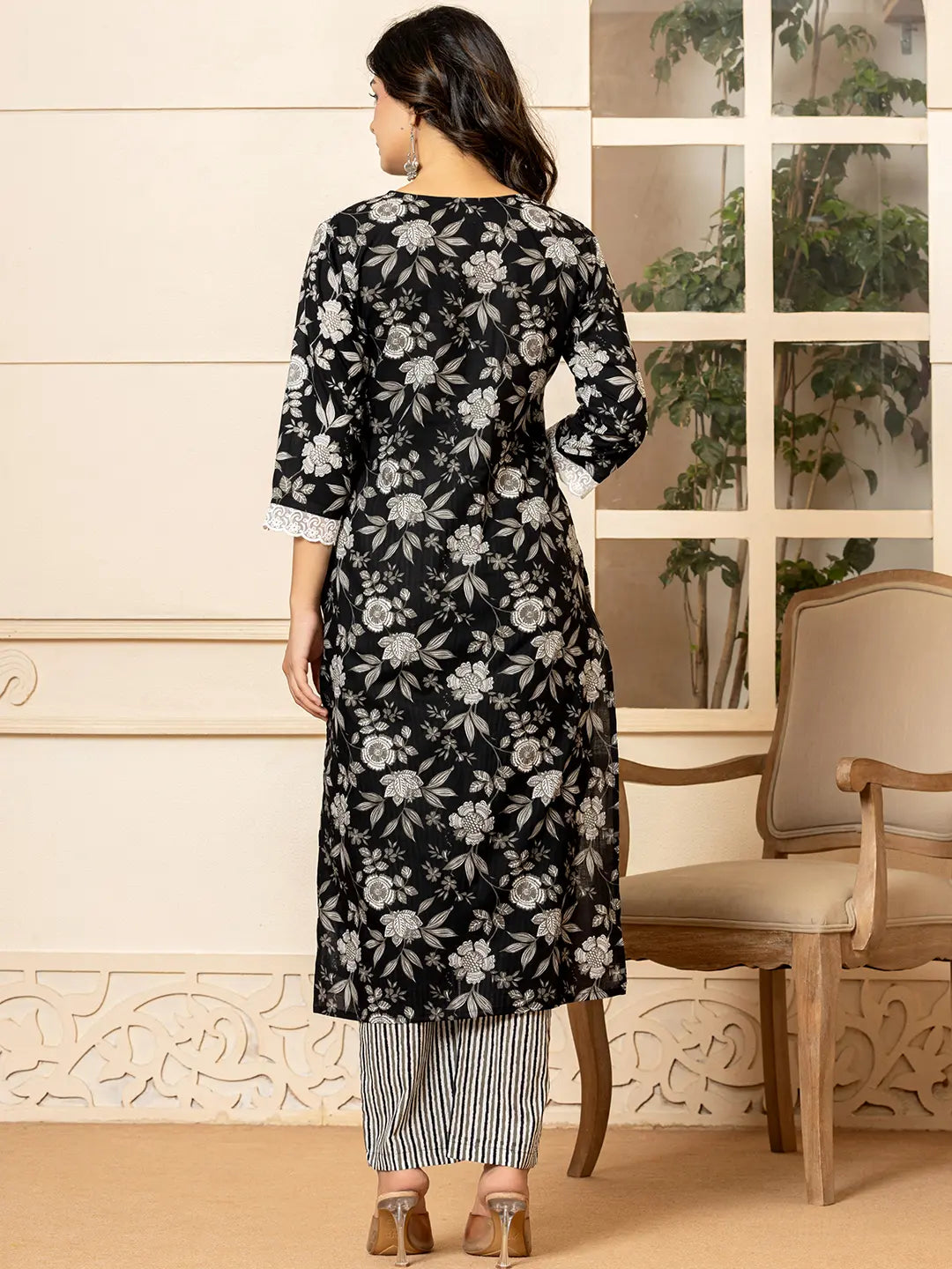 Black-Cotton-Embroidered-Straight-3-Piece-Kurta-Set