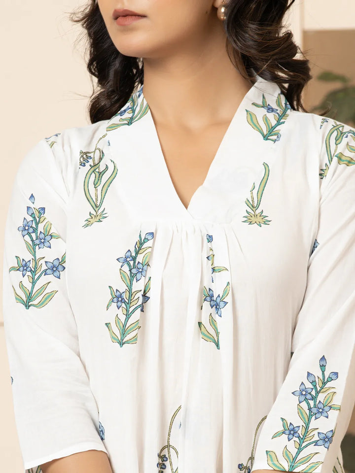 Blue-&-White-Cotton-Floral-Print-Aline-Kurta