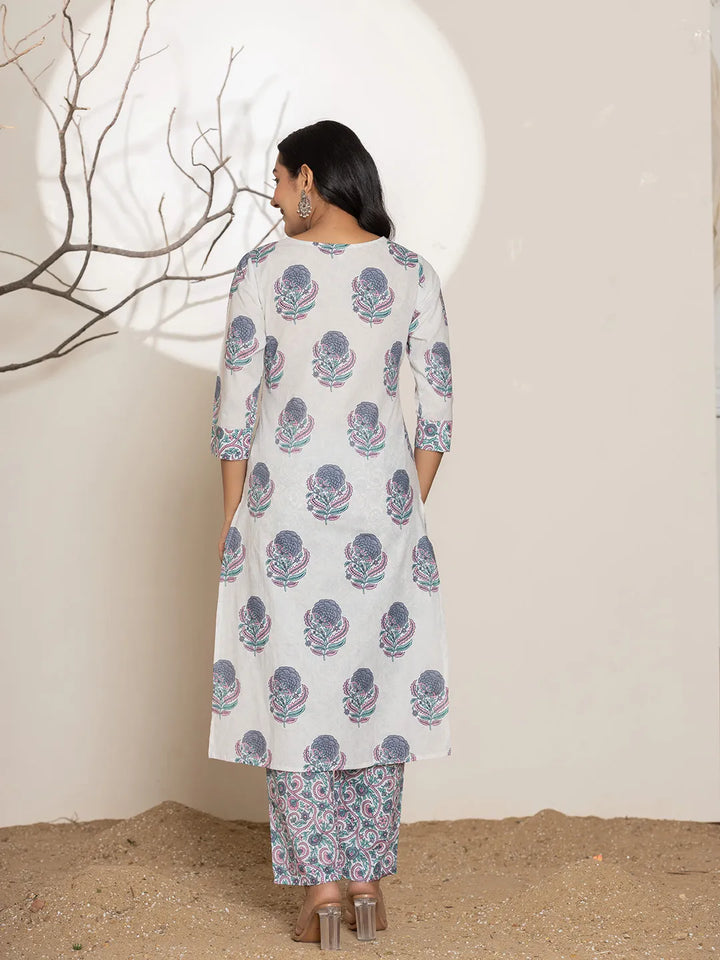 Blue-&-White-Cotton-Floral-Print-Straight-3-Piece-Kurta-Set