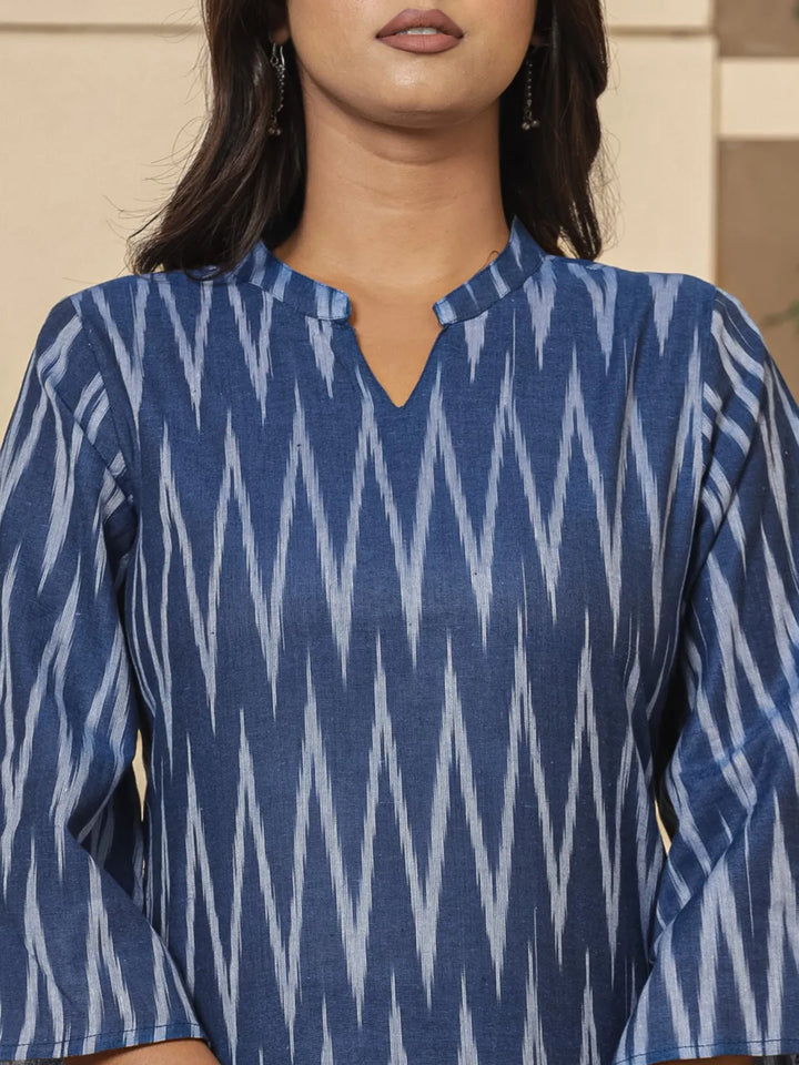 Blue-Cotton-Ikat-Mandarin-Collar-Co-Ord-Set