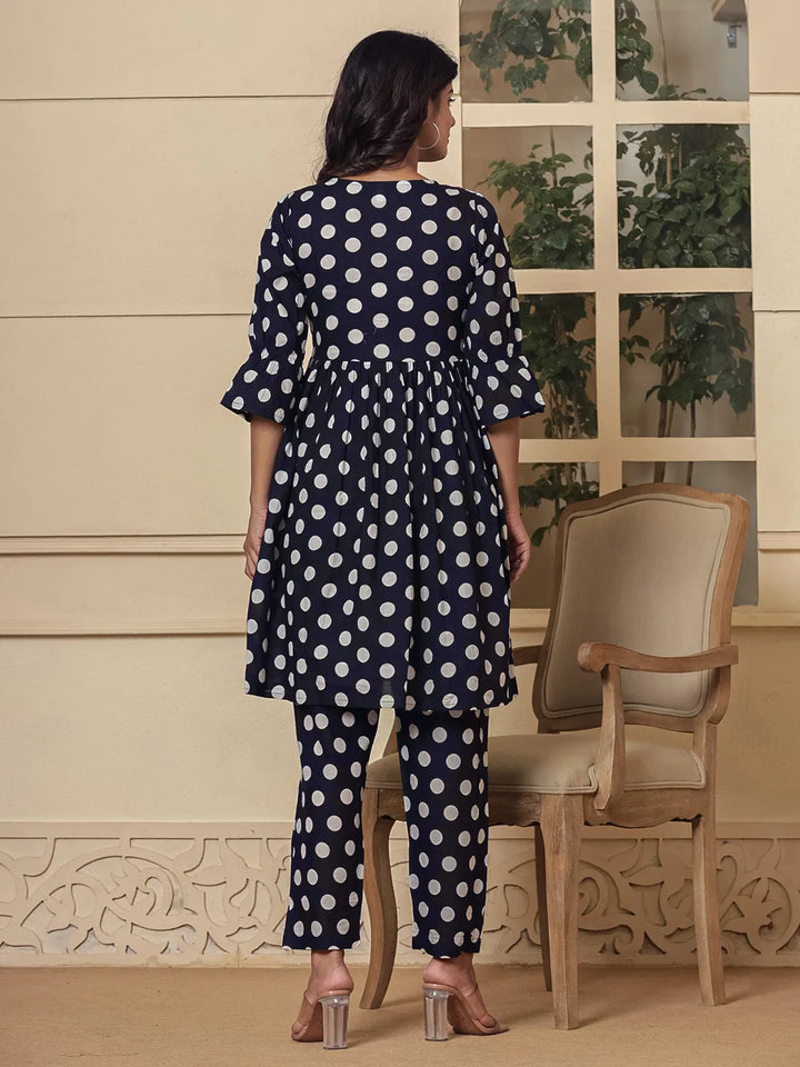 Blue-Cotton-Polka-Dot-Print-Maternity-Wear-2-Piece-Kurta-Set