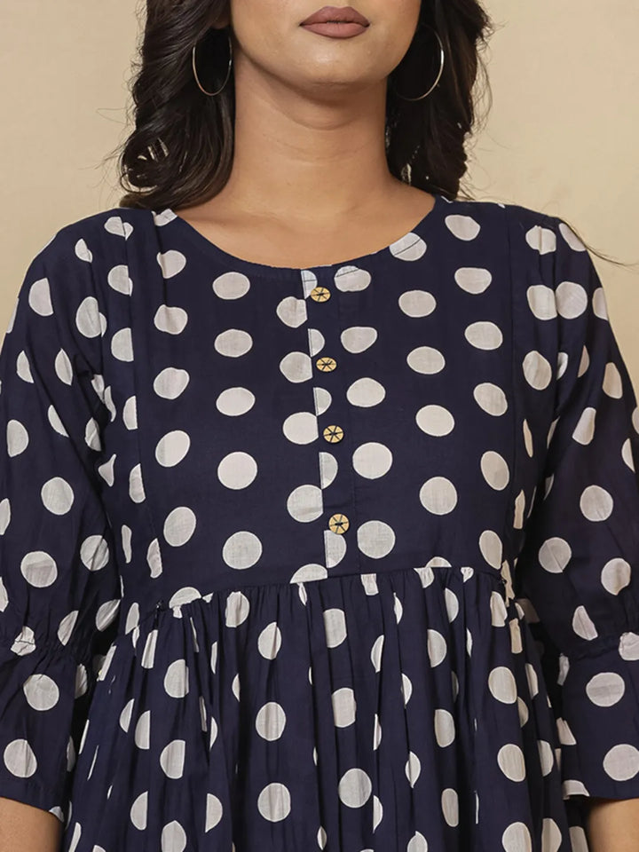 Blue-Cotton-Polka-Dot-Print-Maternity-Wear-2-Piece-Kurta-Set