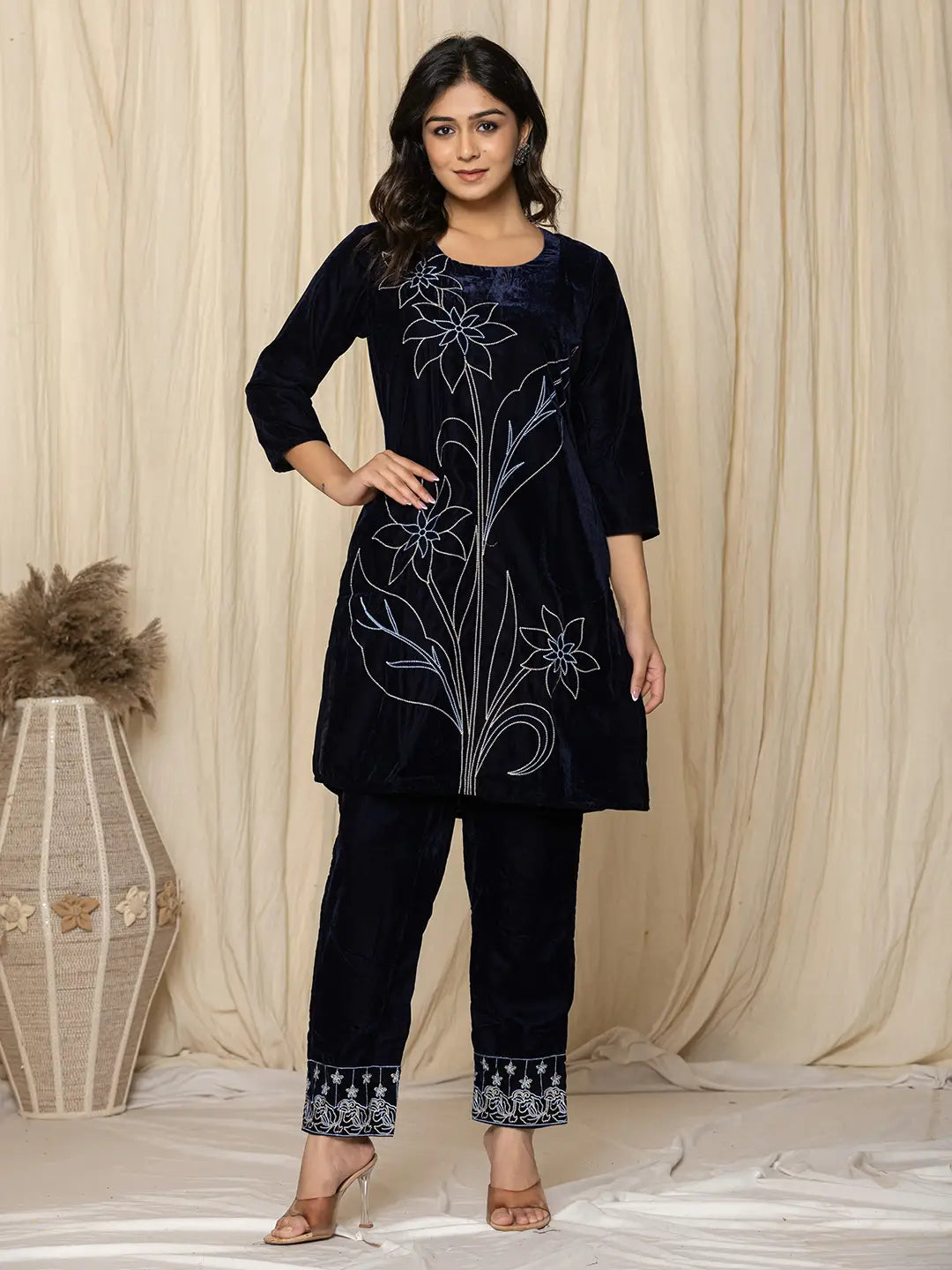 Blue-Velvet-Embroidered-Co-Ord-Set