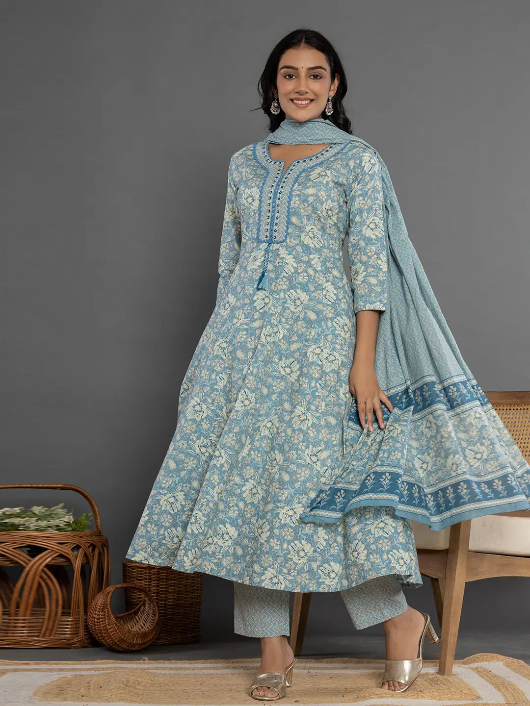 Blue-Cotton-Mirror-Work-Anarkali-Set