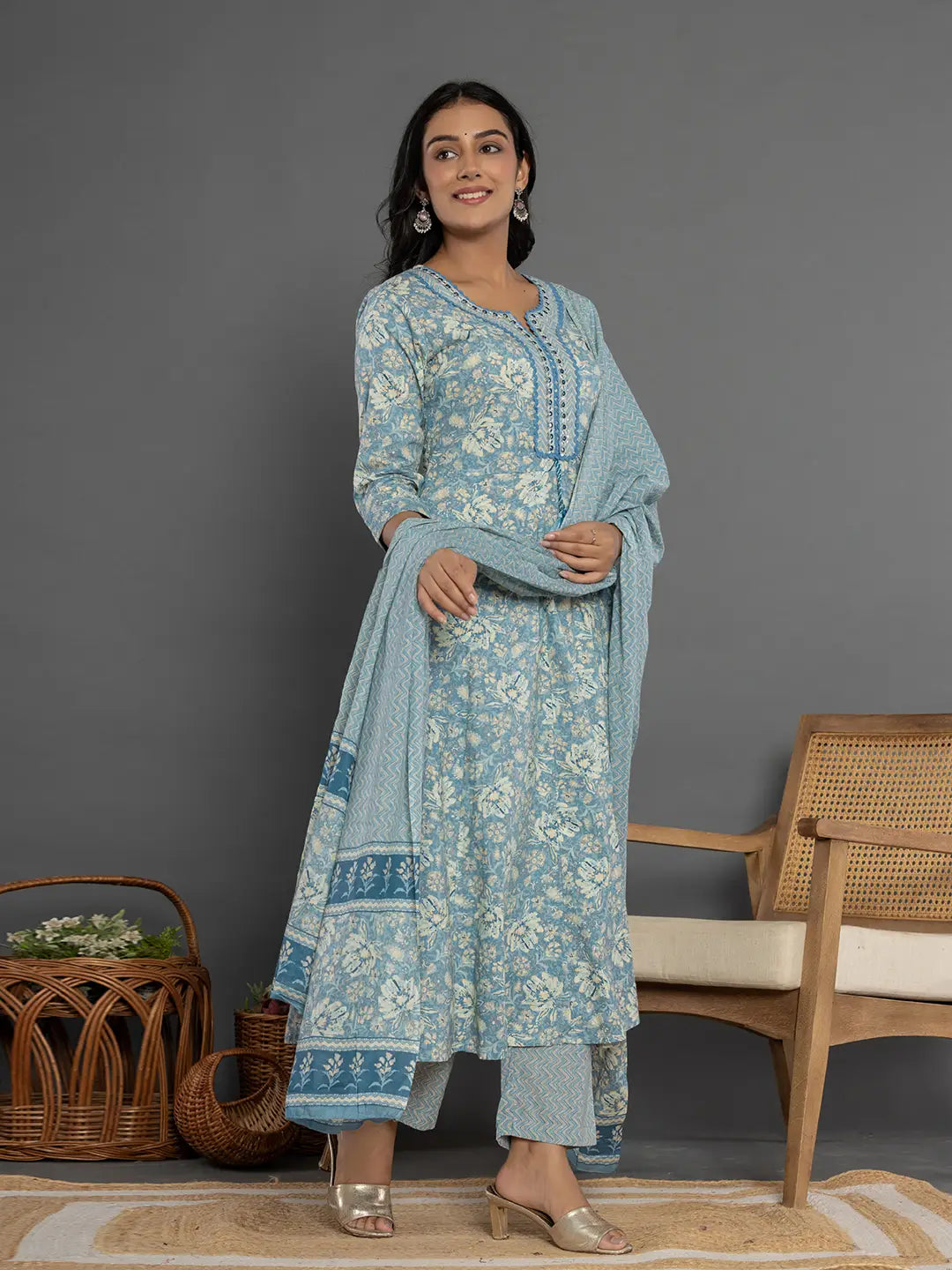 Blue-Cotton-Mirror-Work-Anarkali-Set