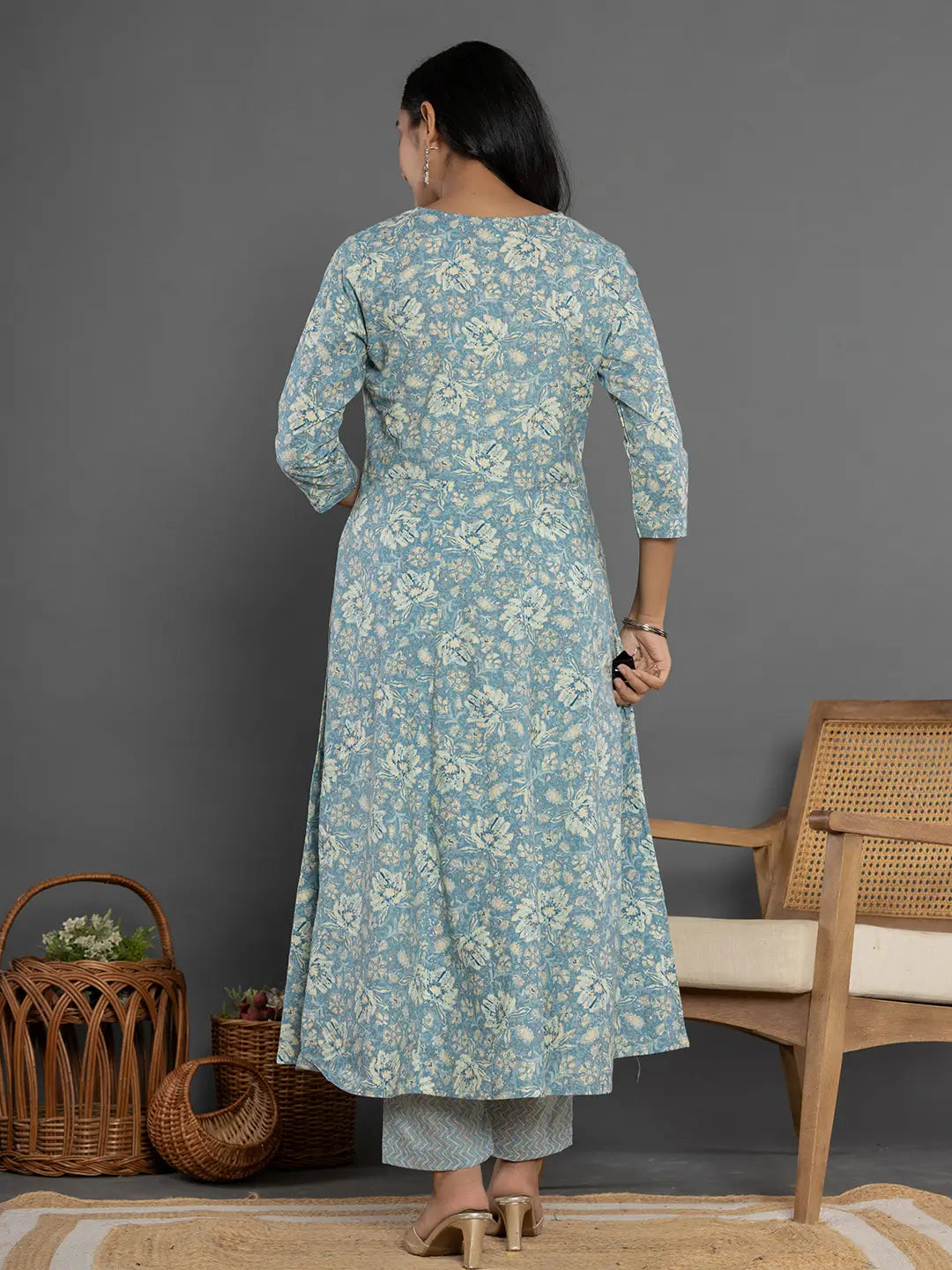 Blue-Cotton-Mirror-Work-Anarkali-Set