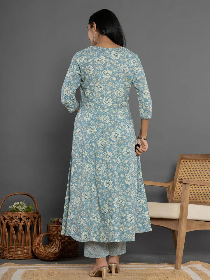 Blue-Cotton-Mirror-Work-Anarkali-Set