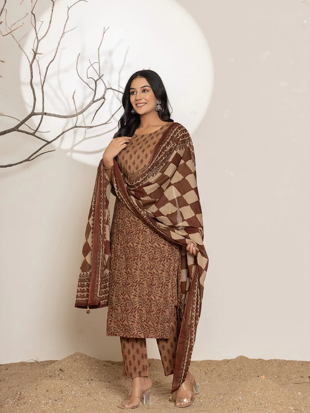 Brown-Cotton-Leaf-Print-Straight-3-Piece-Kurta-Set