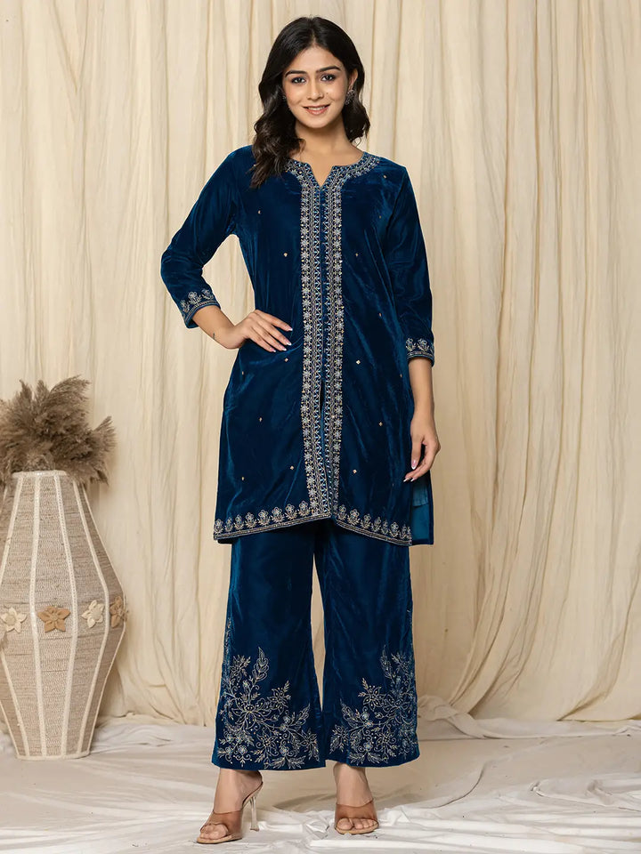 Bue-Velvet-Zari-Work-Embroidered-Co-Ord-Set