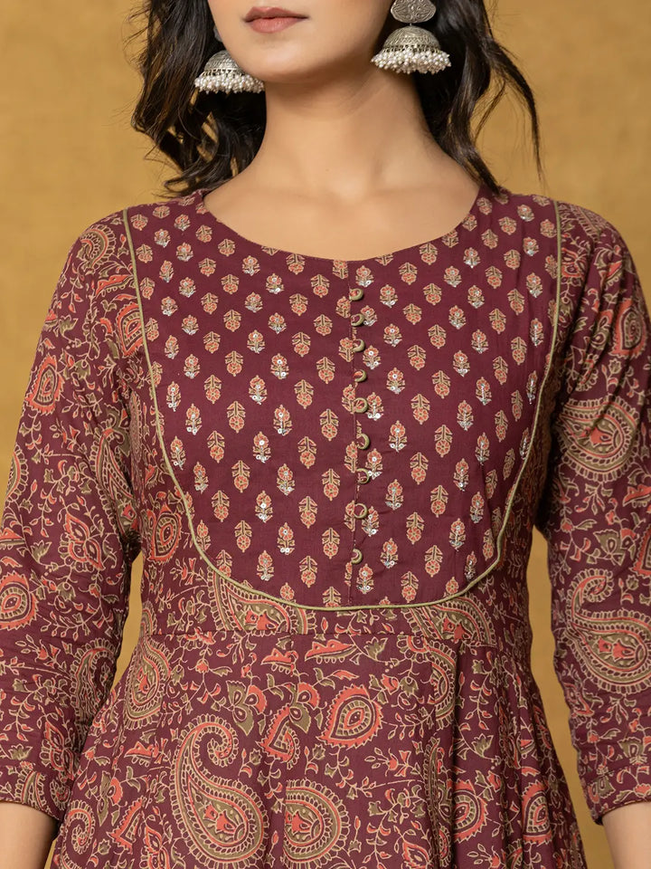 Burgundy-Cotton-Sequins-Work-Anarkali-Set