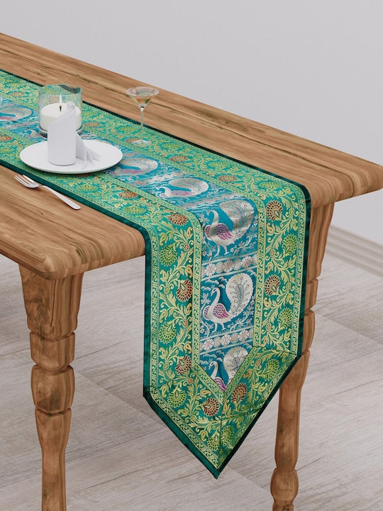 Dark-Green-Banarasi-Zari-Table-Runner