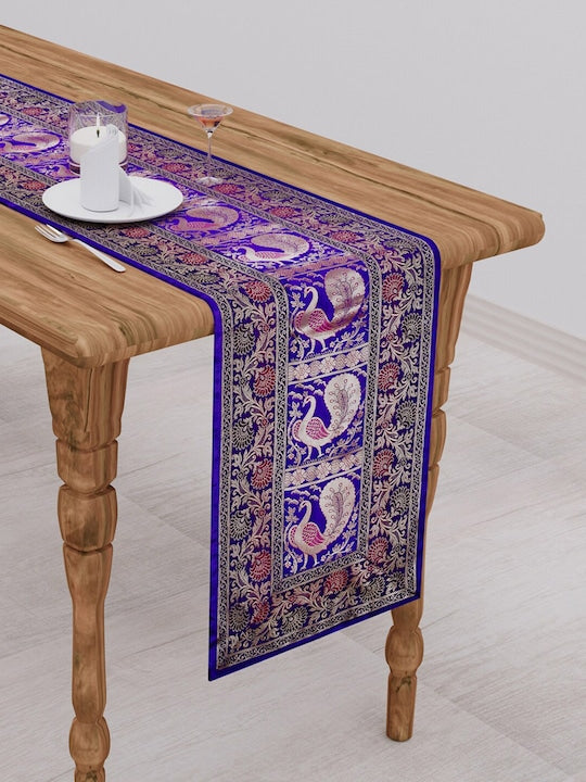 Blue-Banarasi-Brocade-Zari-Banarasi-Zari-Table-Runner