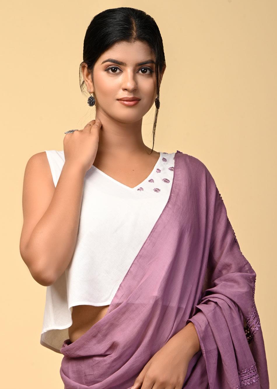 Grape Wine Mulmul Saree