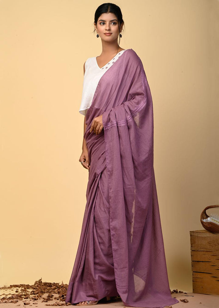 Grape Wine Mulmul Saree