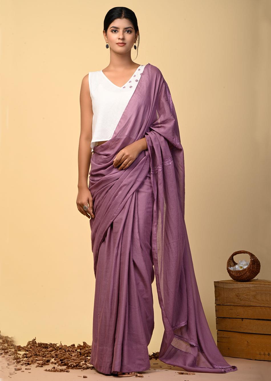 Grape Wine Mulmul Saree