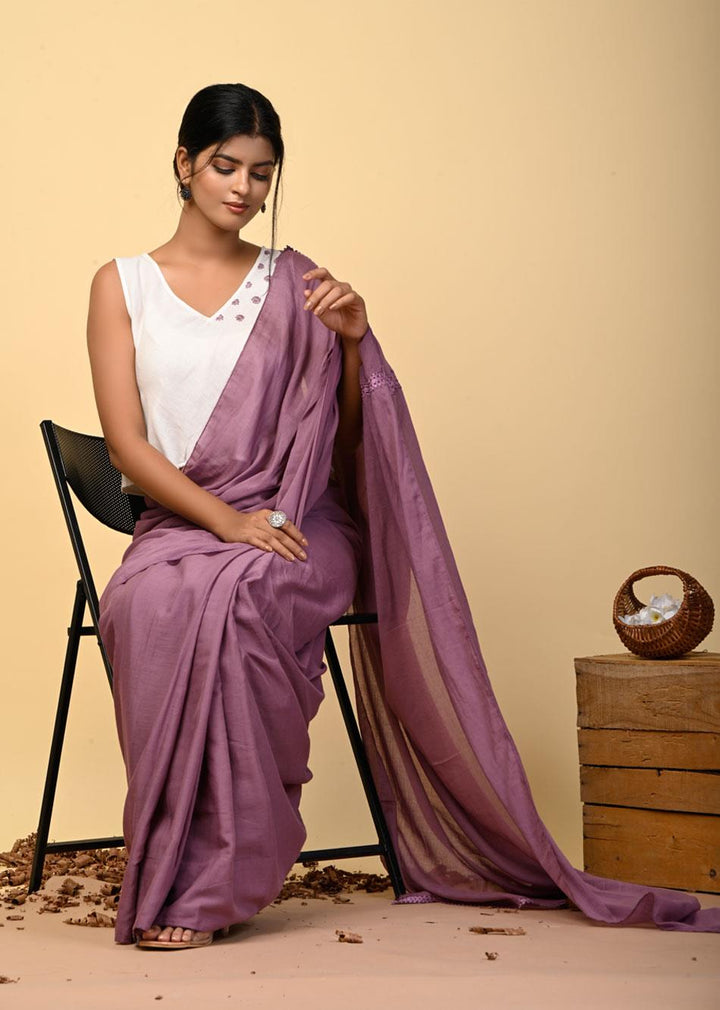 Grape Wine Mulmul Saree