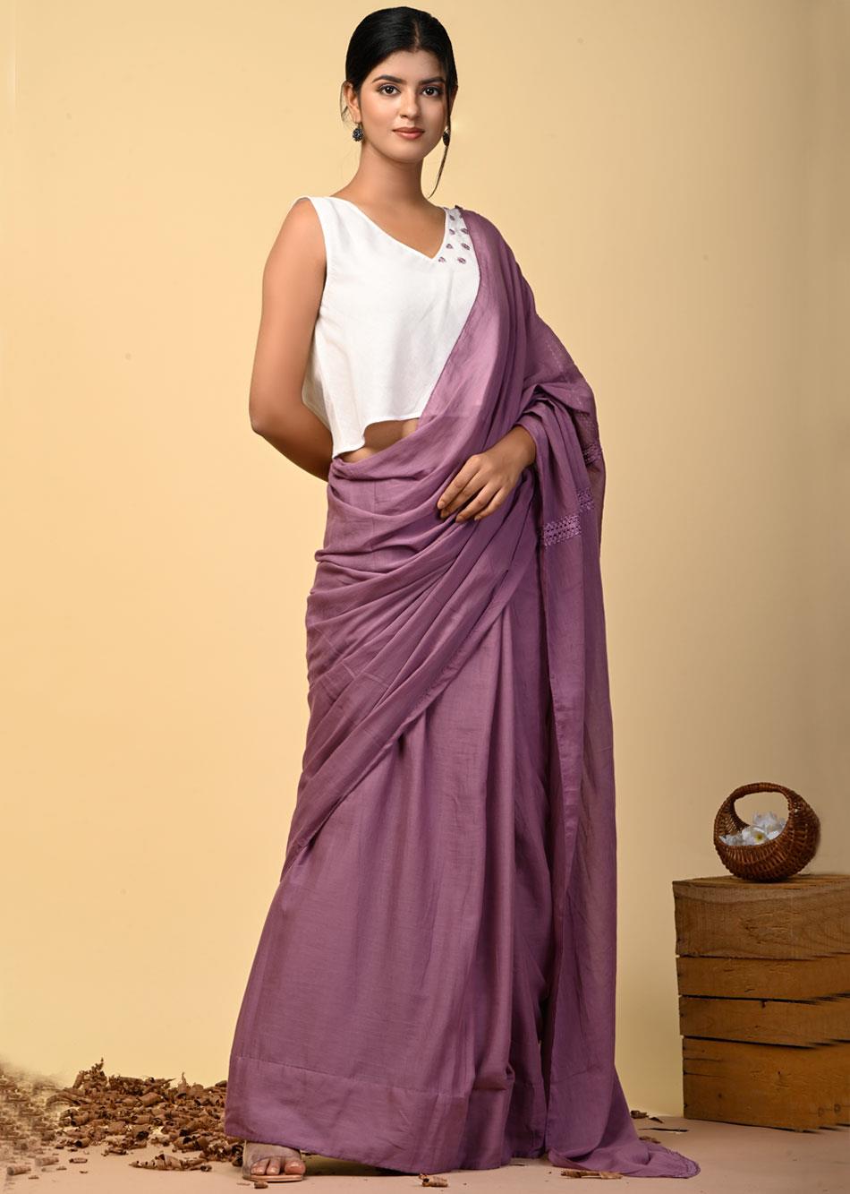 Grape Wine Mulmul Saree