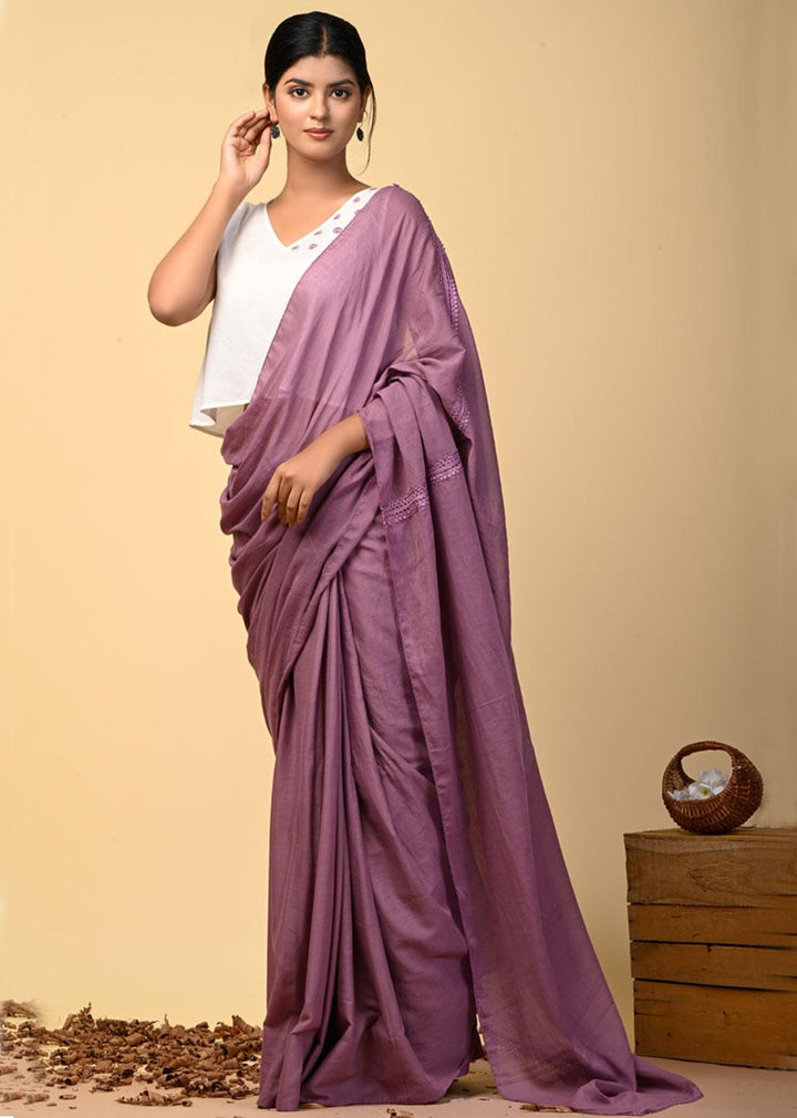 Grape Wine Mulmul Saree
