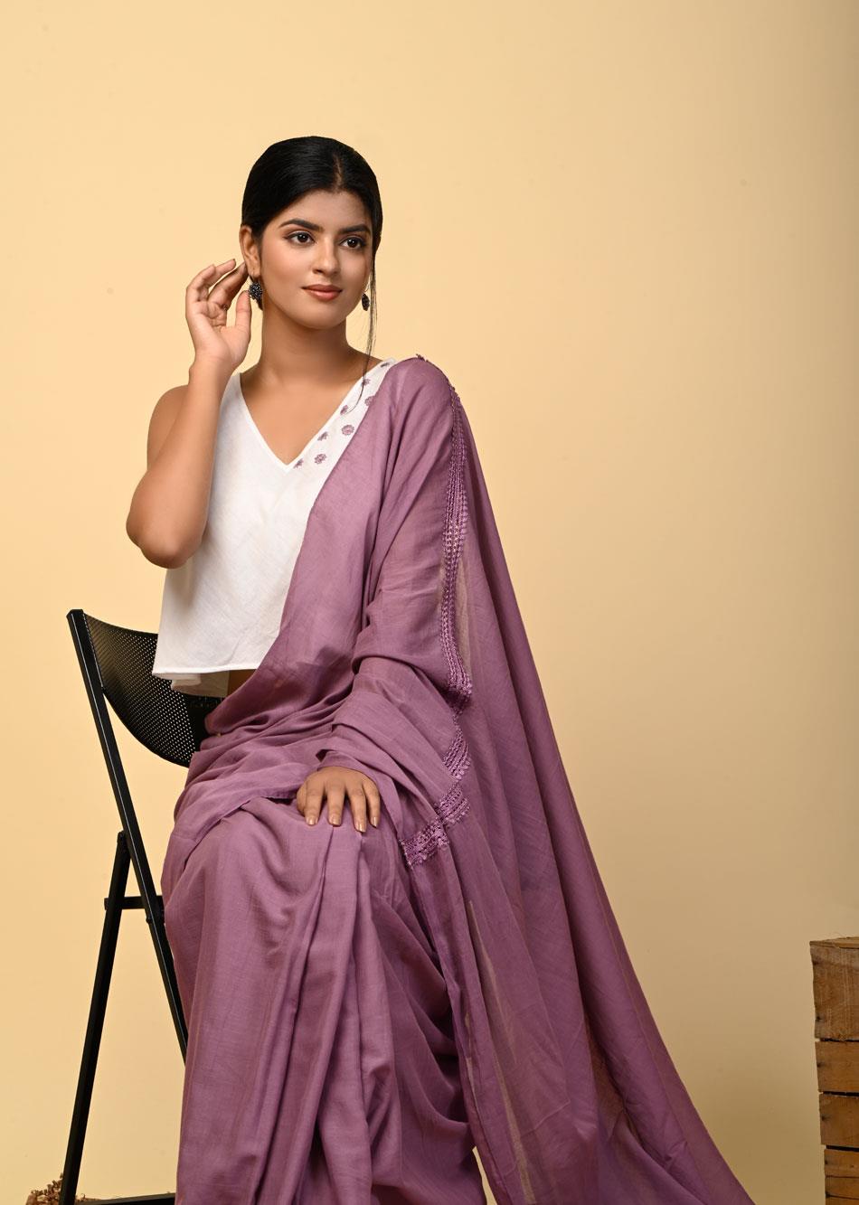 Grape Wine Mulmul Saree