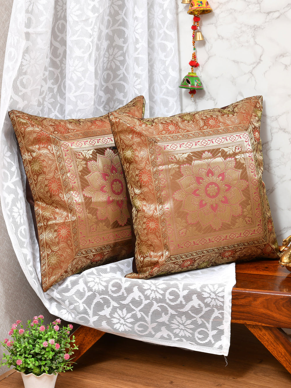 Brown-Banarasi-Zari-Cushion-Cover