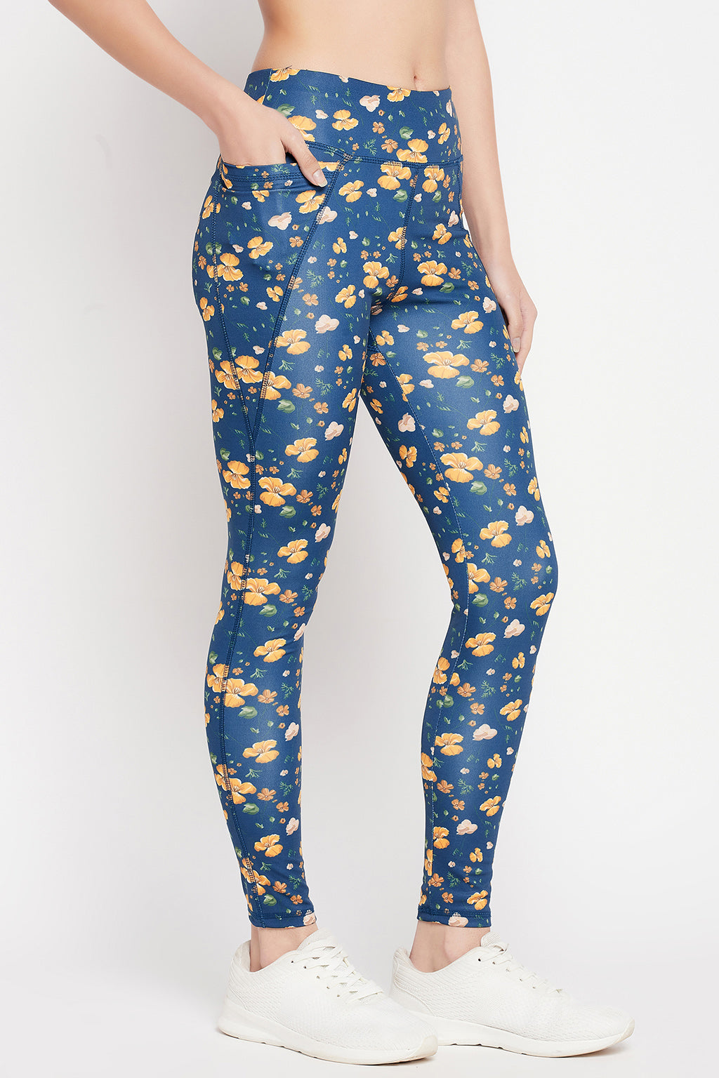 Navy-Blue-Poly-Spandex-High-Rise-Print-Tights-With-Side-Pocket