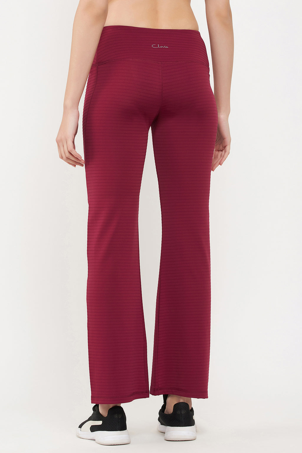 Maroon-Poly-Spandex-Flared-Yoga-Pants-With-Side-Pocket