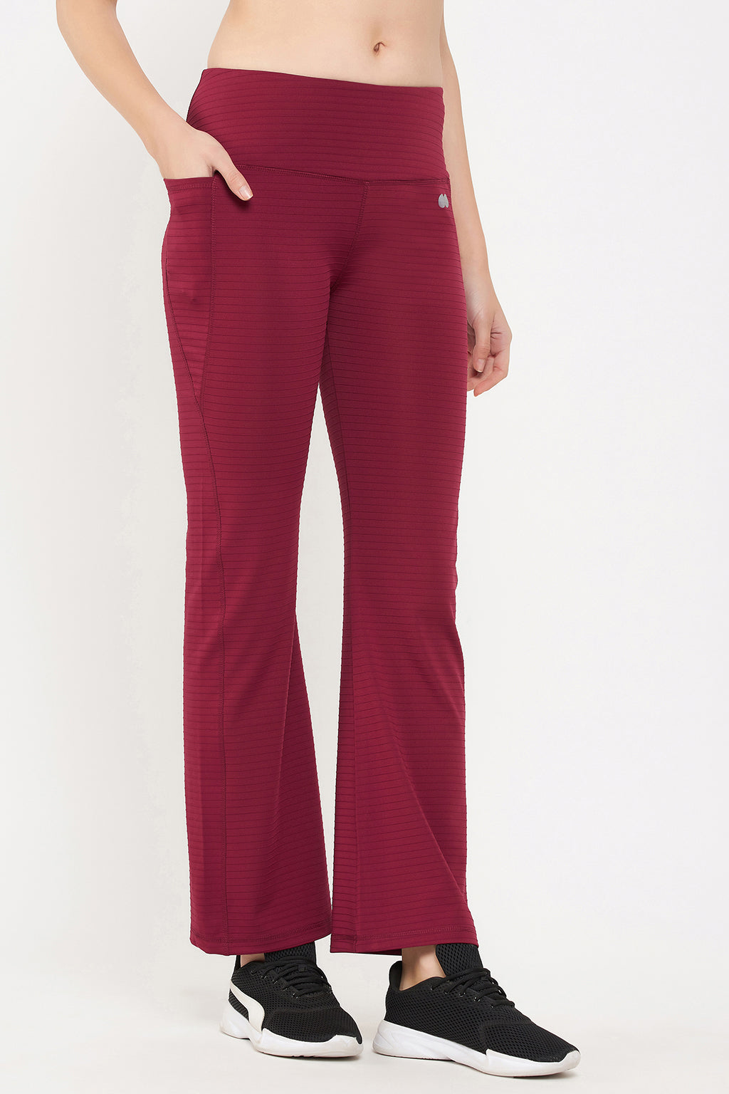 Maroon-Poly-Spandex-Flared-Yoga-Pants-With-Side-Pocket