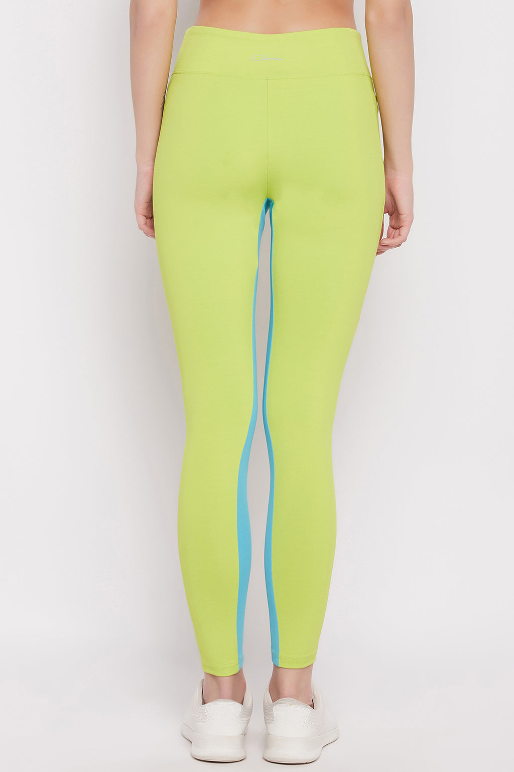 Lime-Green-Poly-Spandex-High-Rise-Tights-With-Side-Pocket