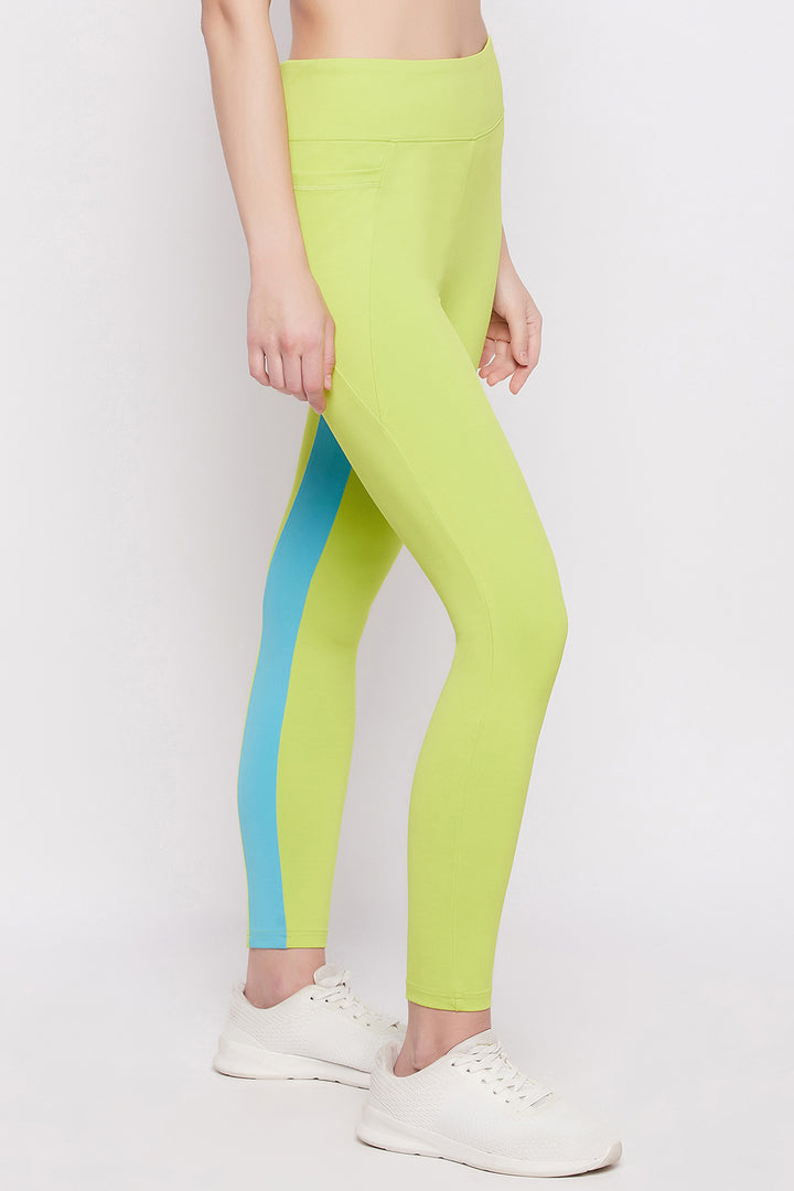 Lime-Green-Poly-Spandex-High-Rise-Tights-With-Side-Pocket