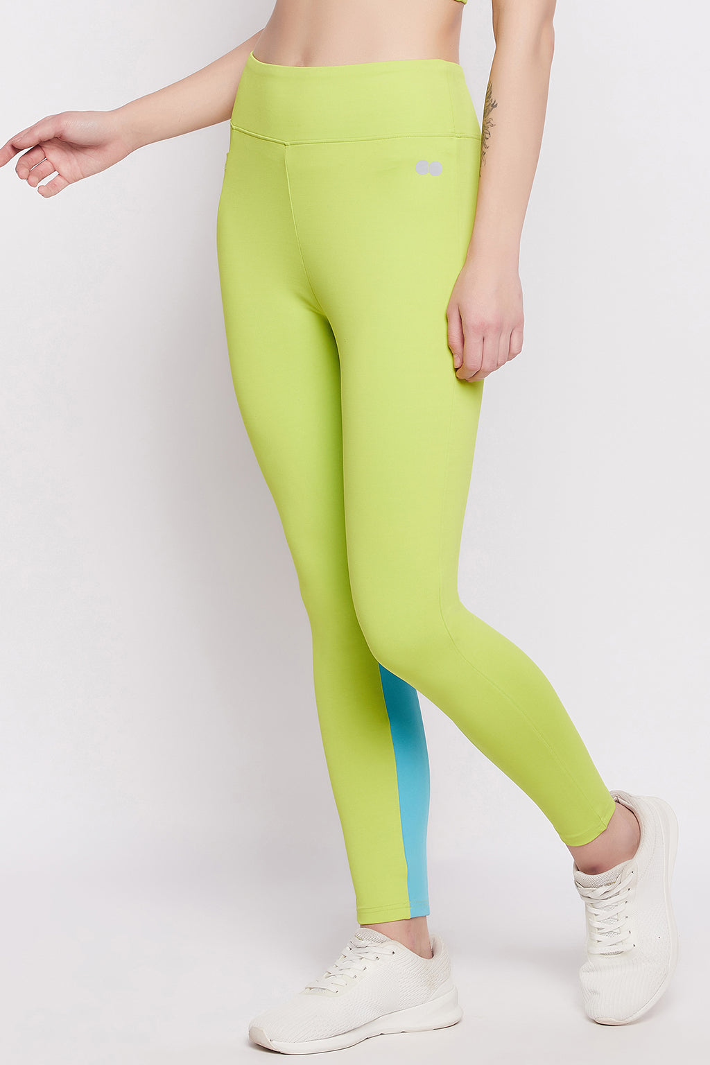 Lime-Green-Poly-Spandex-High-Rise-Tights-With-Side-Pocket