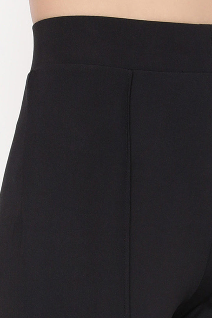 Black-Poly-Spandex-Snug-Fit-High-Rise-Straight-Pants