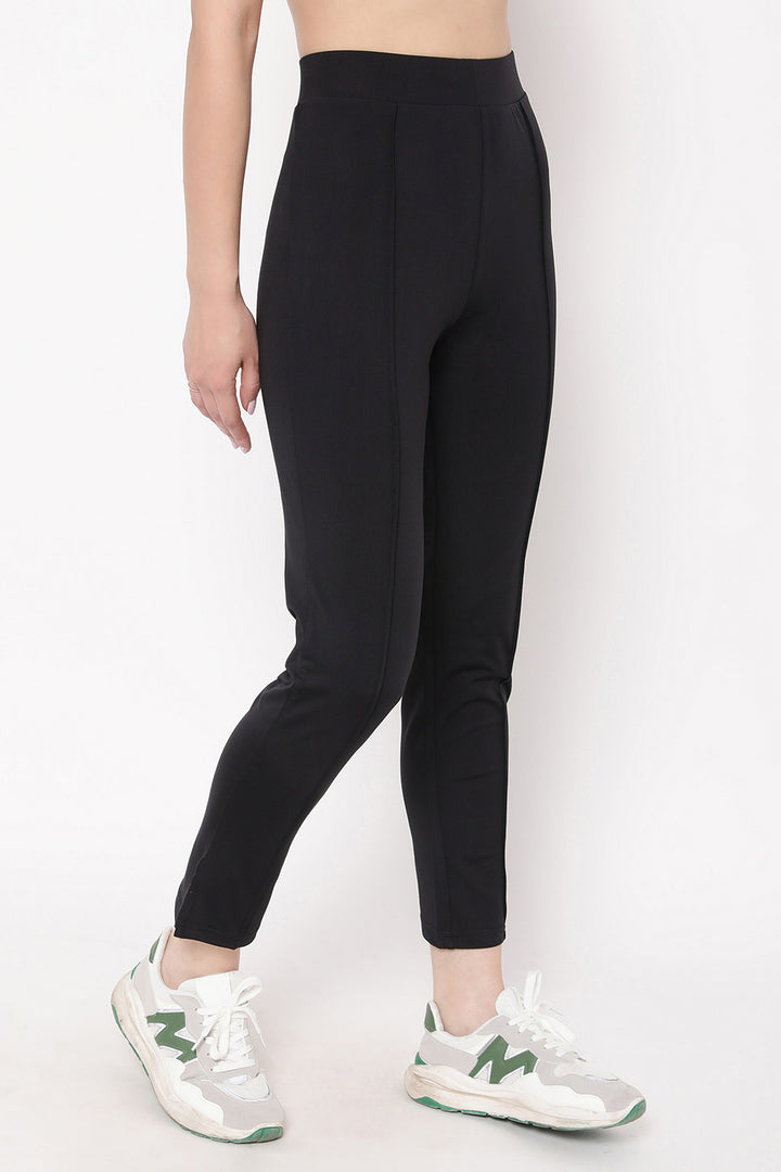 Black-Poly-Spandex-Snug-Fit-High-Rise-Straight-Pants