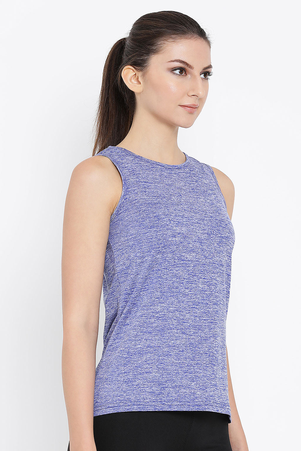 Blue-Polyester-Comfort-Fit-Sleeveless-T-Shirt