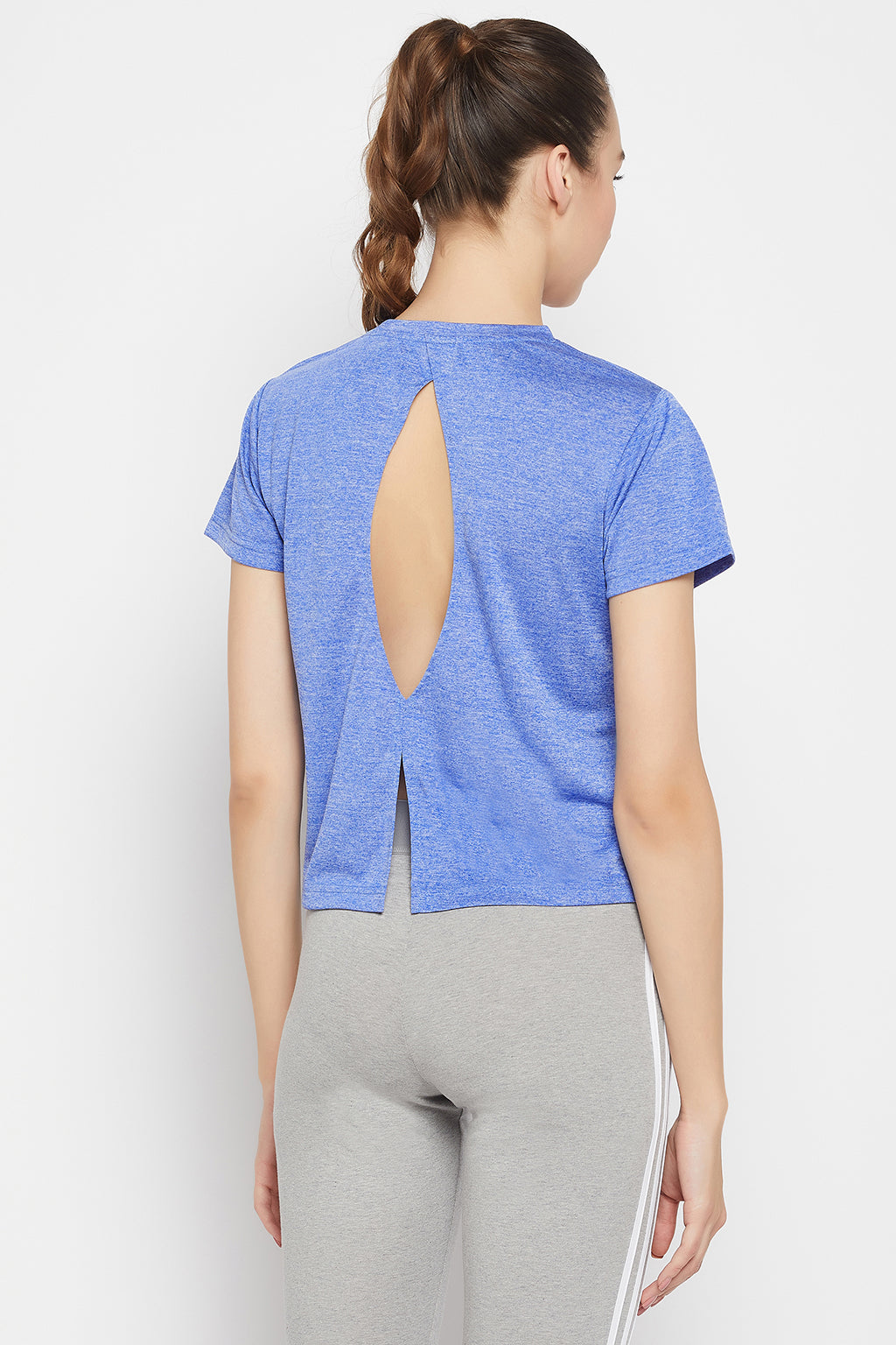 Sky-Blue-Melange-Polyester-Comfort-Fit-Cropped-T-shirt