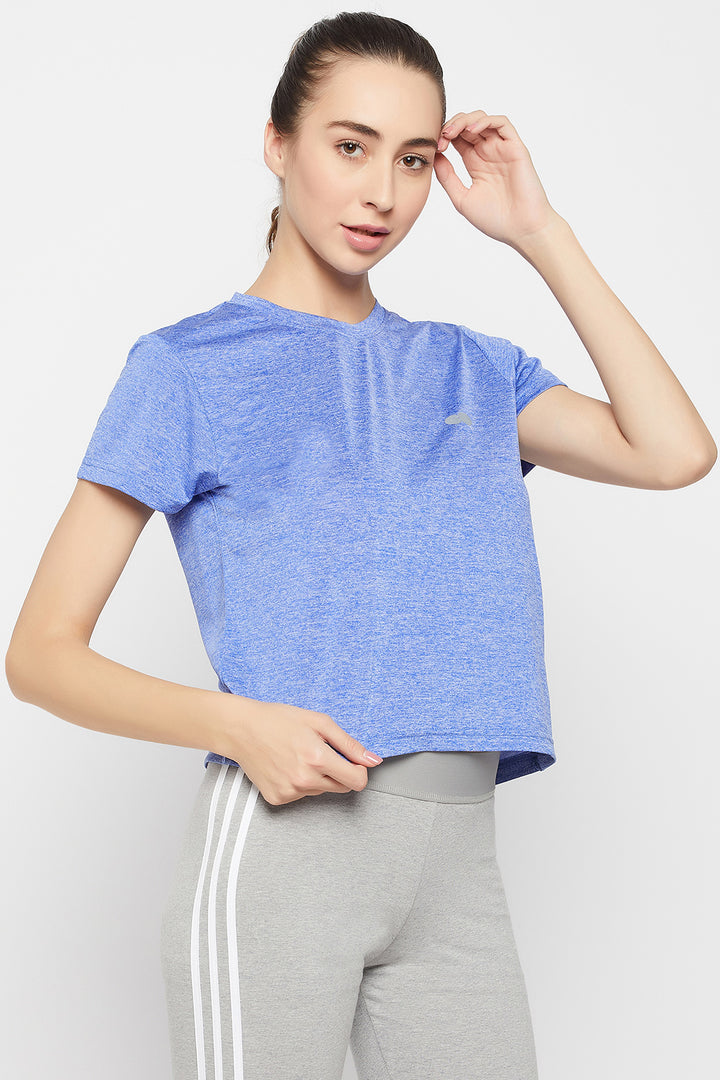 Sky-Blue-Melange-Polyester-Comfort-Fit-Cropped-T-shirt