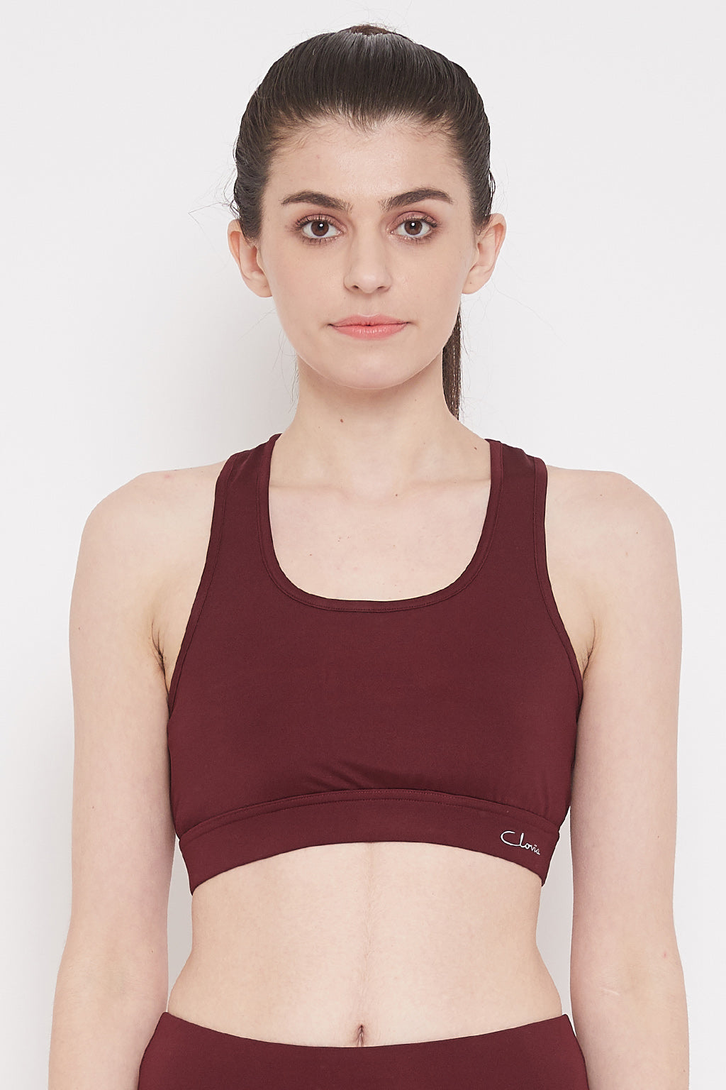 Maroon-Polyamide-Padded-Sports-Bra-With-Removable-Cups