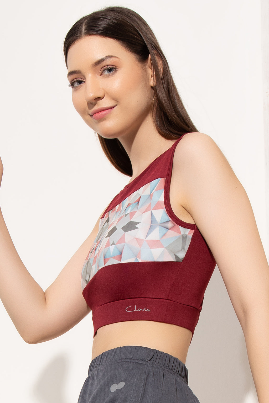 Maroon-Polyester-Comfort-Fit-Geometric-Print-Crop-Top