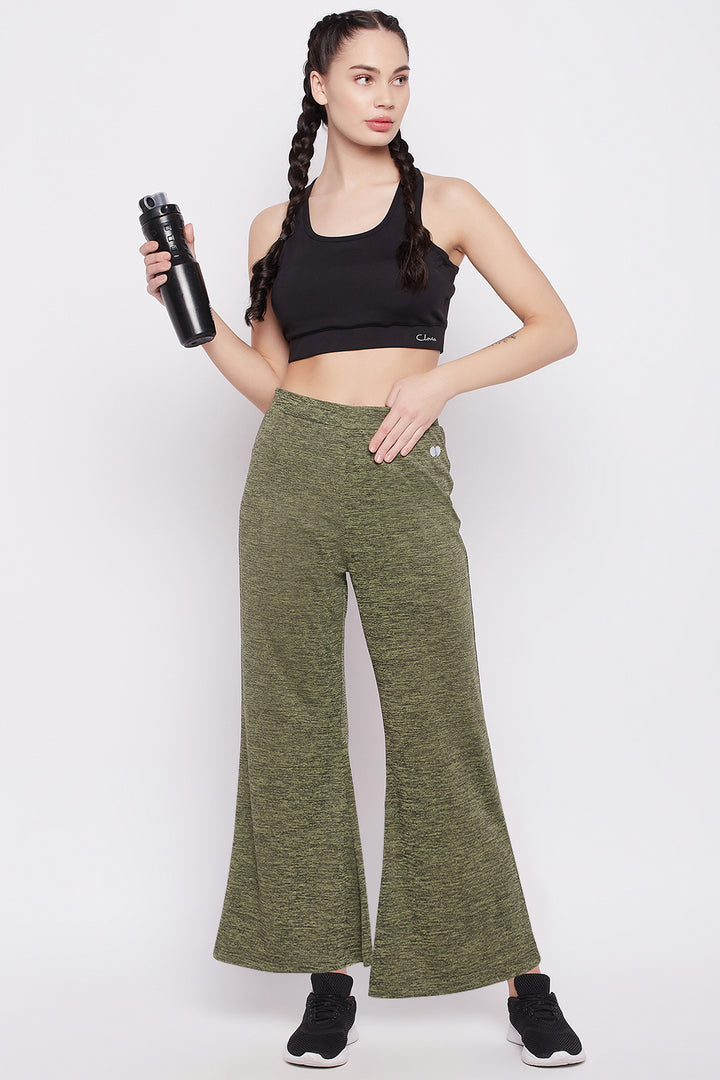 Green-Polyester-Comfort-Fit-Flared-Active-Pants