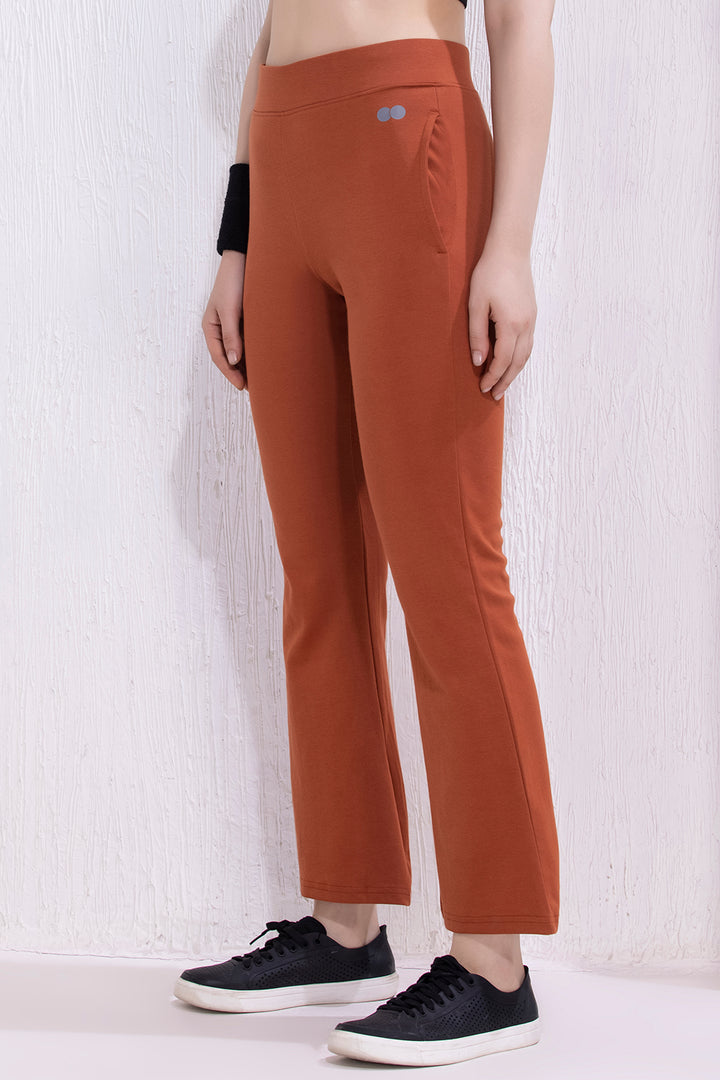 Orange-Cotton-Blend-Flared-Yoga-Pants-With-Side-Pockets