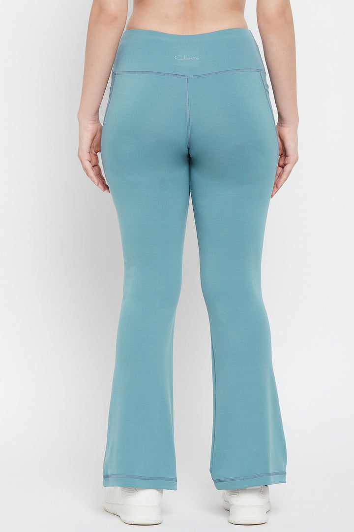 Sky-Blue-Polyamide-Flared-Yoga-Pants-With-Side-Pockets