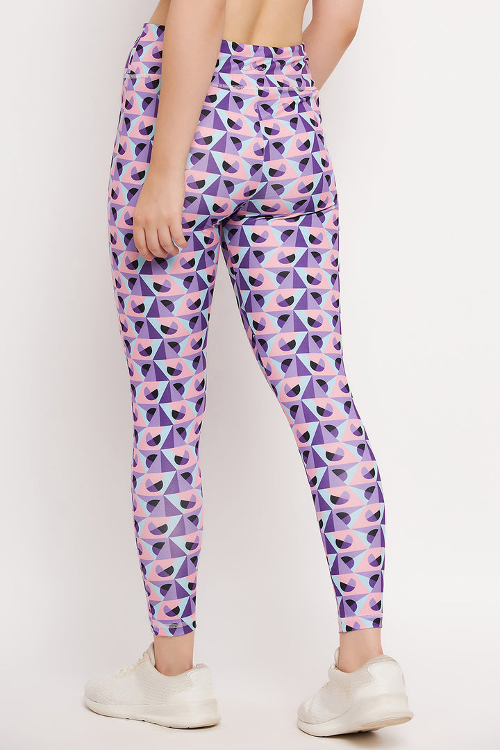 Purple-Poly-Spandex-Geometric-Print-Tights-With-Side-Pocket