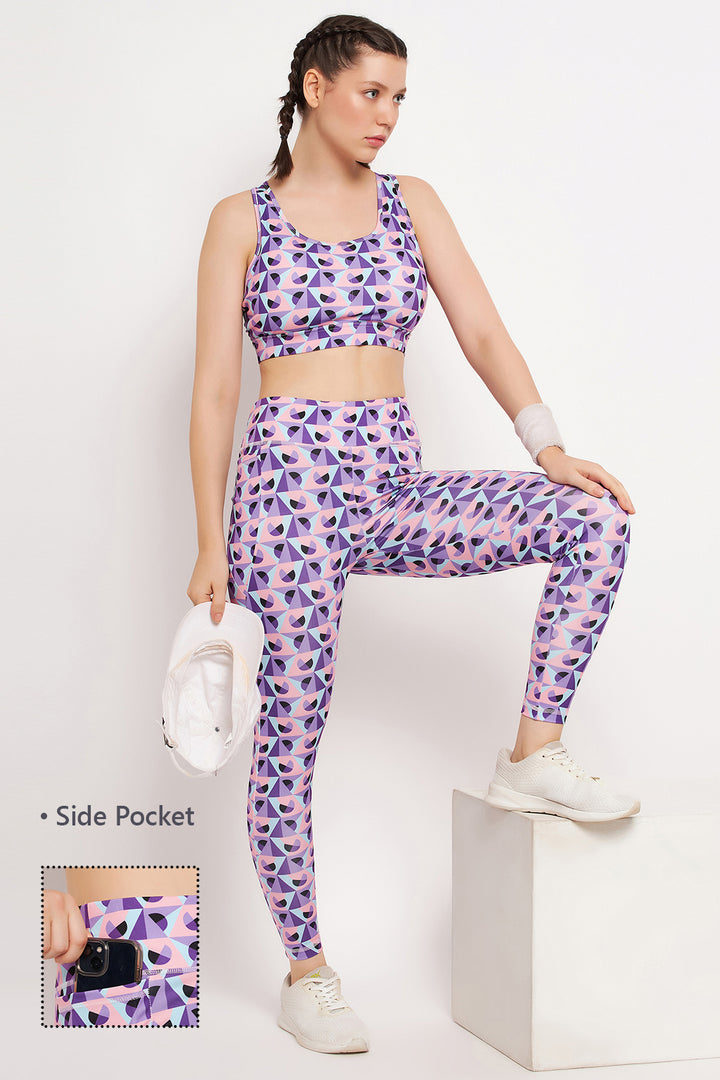 Purple-Poly-Spandex-Geometric-Print-Tights-With-Side-Pocket