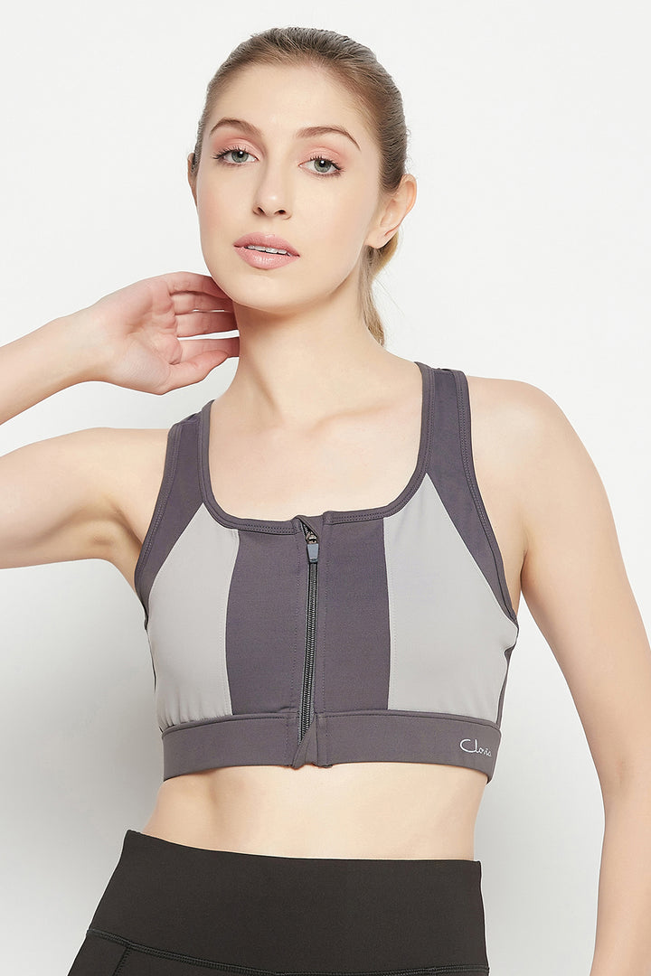 Dark-Grey-Polyester-Padded-Racerback-Sports-Bra