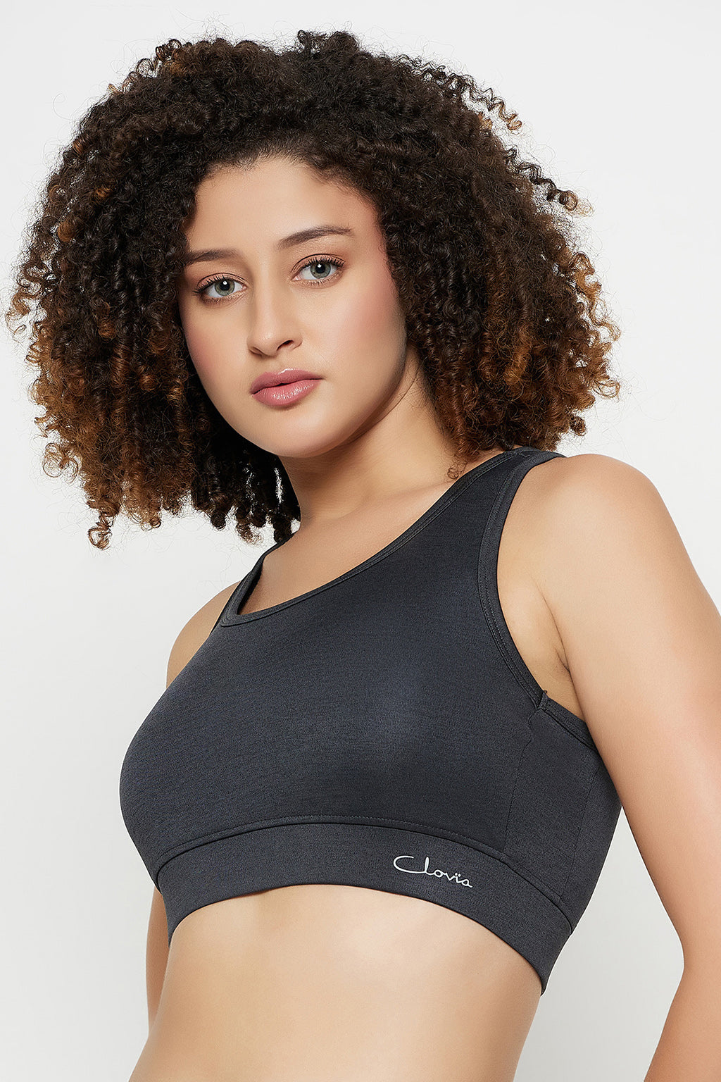 Dark-Grey-Poly-Spandex-Impact-Padded-Racerback-Sports-Bra