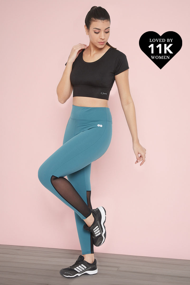 Blue-Polyamide-Snug-Fit-Active-Ankle-Length-Tights