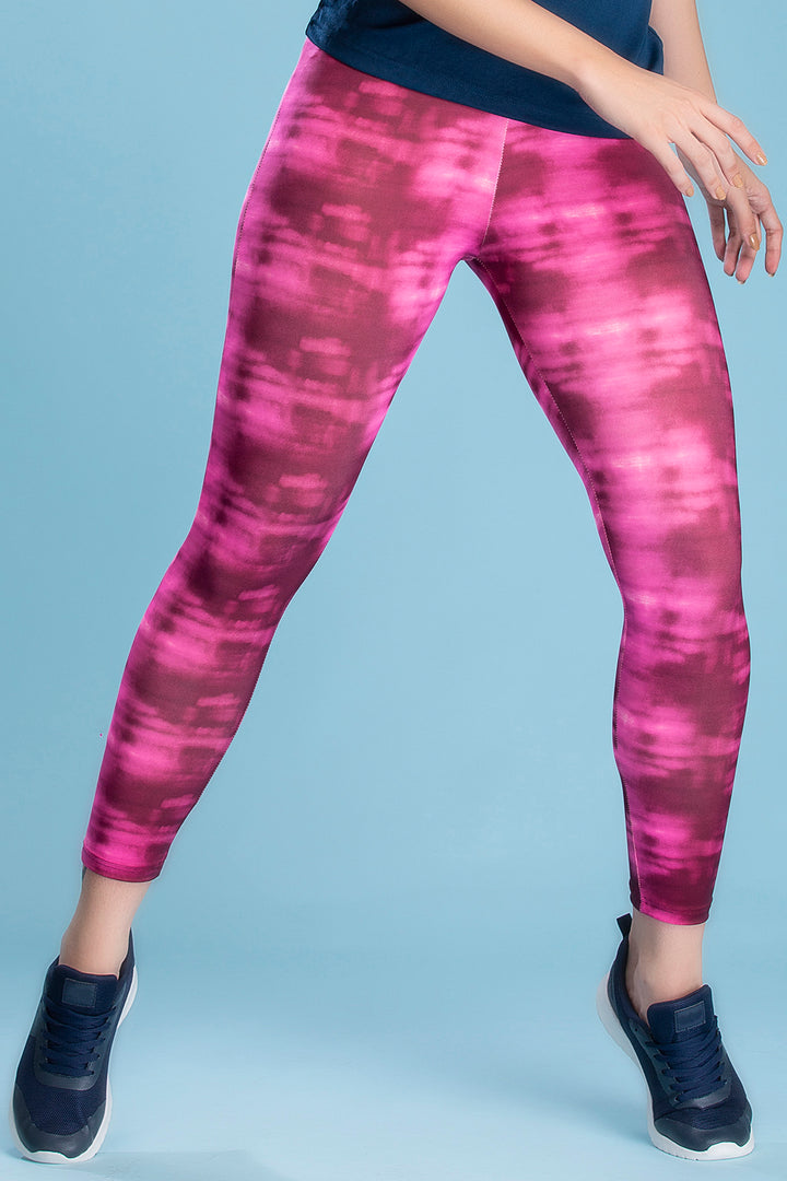 Pink-Polyester-Snug-Fit--Ankle-Length-Abstract-Print-Tights