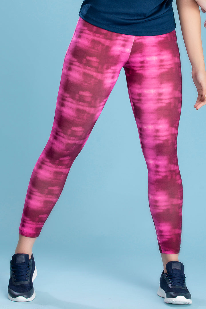 Pink-Polyester-Snug-Fit--Ankle-Length-Abstract-Print-Tights