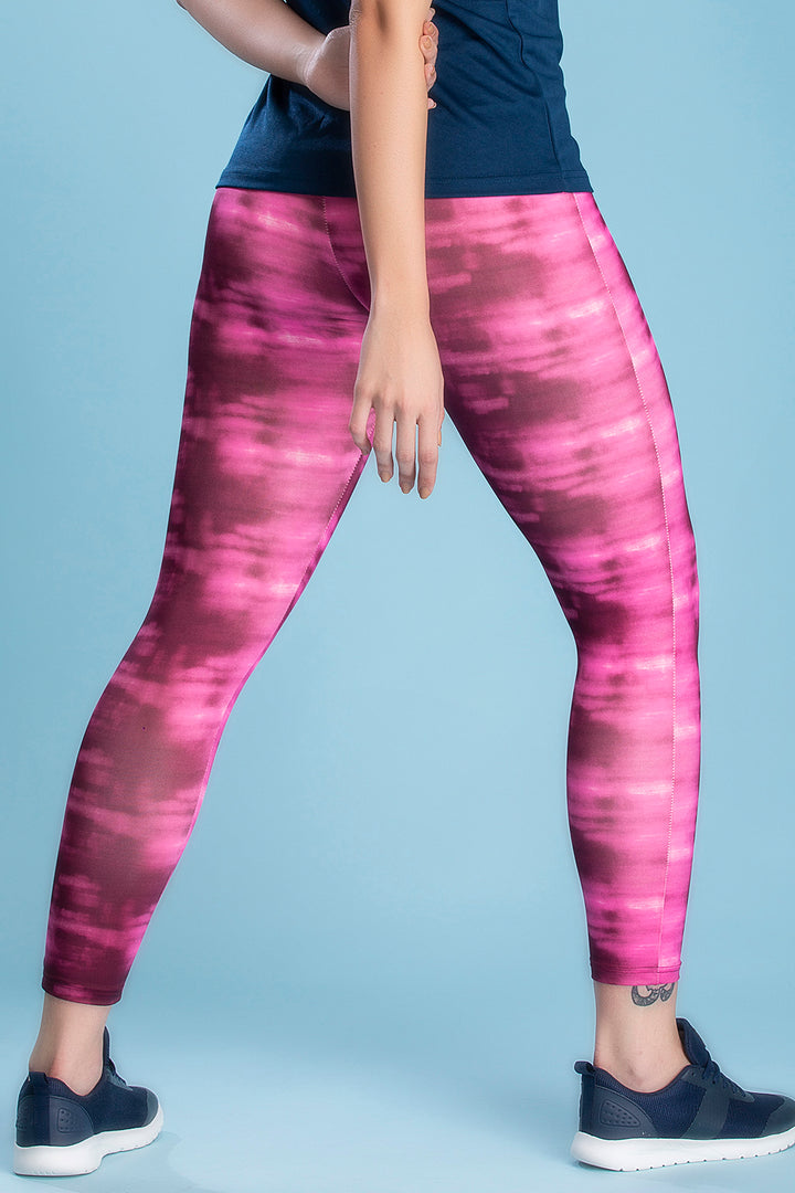 Pink-Polyester-Snug-Fit--Ankle-Length-Abstract-Print-Tights