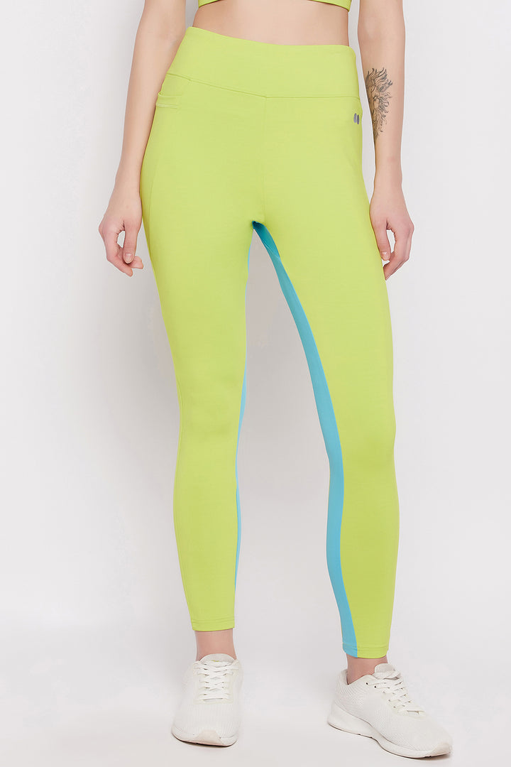 Lime-Green-Poly-Spandex-High-Rise-Tights-With-Side-Pocket