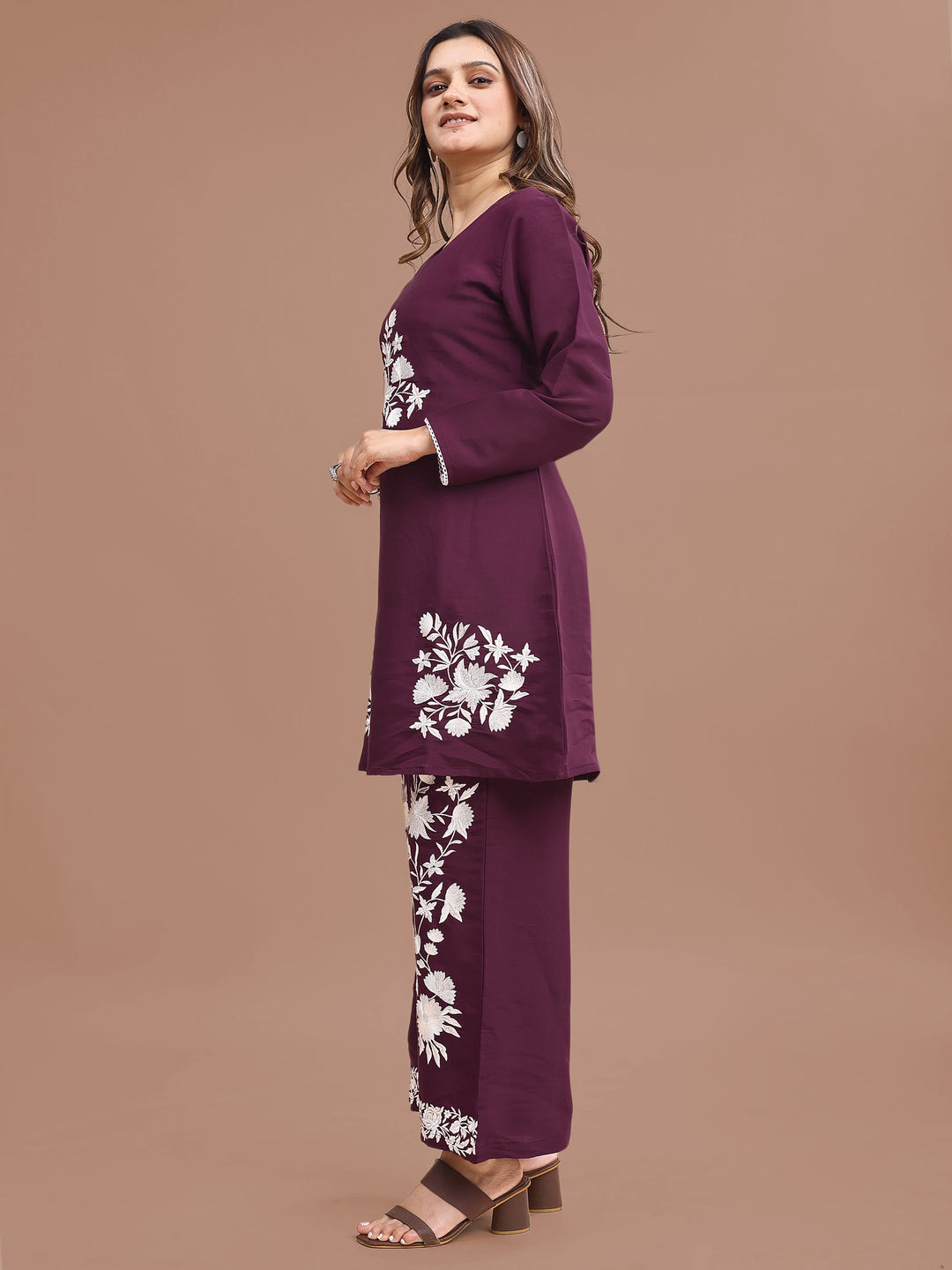 Burgundy-Silk-Blend-Embroidered-Co-Ord-Set